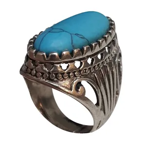 انگشتر نقره مردانه مدل فیروزه تبتی کد FT210260