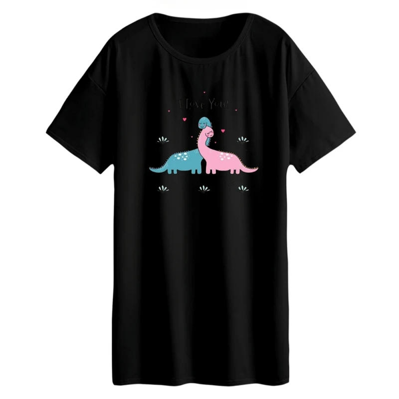 تی شرت لانگ زنانه مدل دایناسور های عاشق