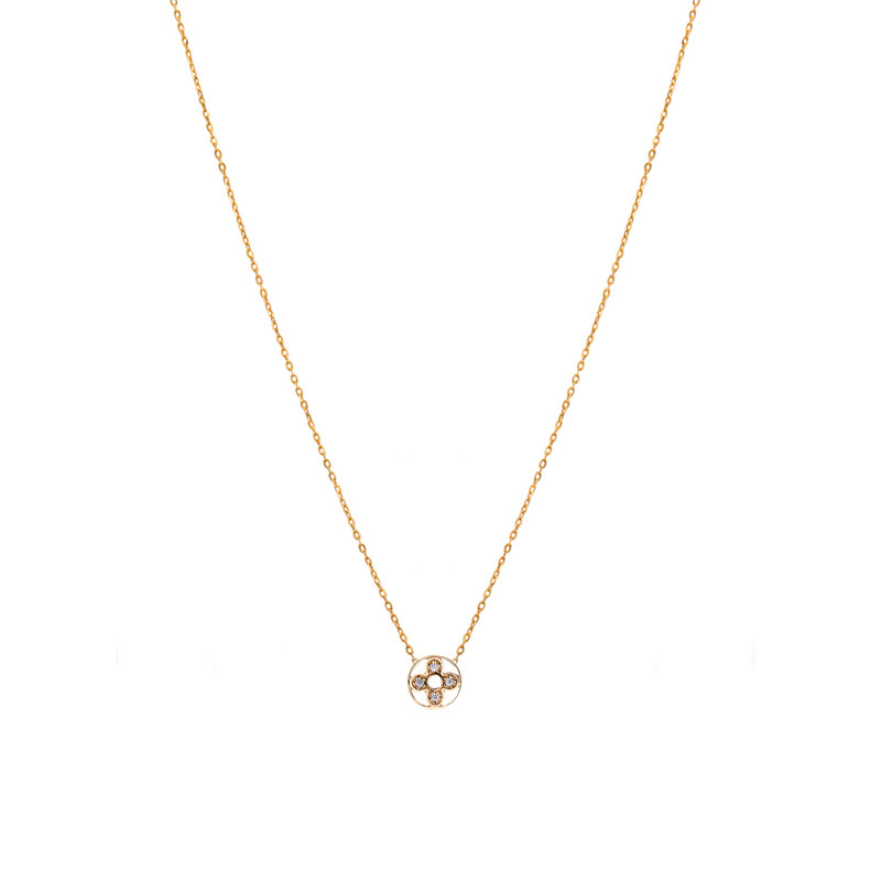 گردنبند طلا 18 عیار زنانه الی گالری مدل تک لویی ویتون گرد نگینی