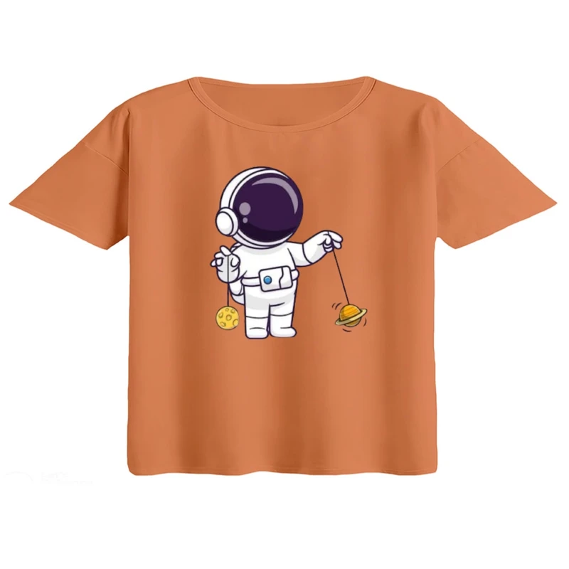 کراپ تی‌شرت آستین کوتاه زنانه مدل فضانورد کد ۲