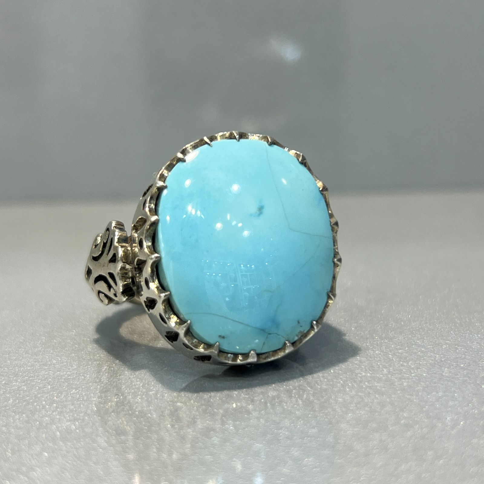 انگشتر نقره مردانه مدل اسپرت با نگین فیروزه نیشابوری 142 - - 4