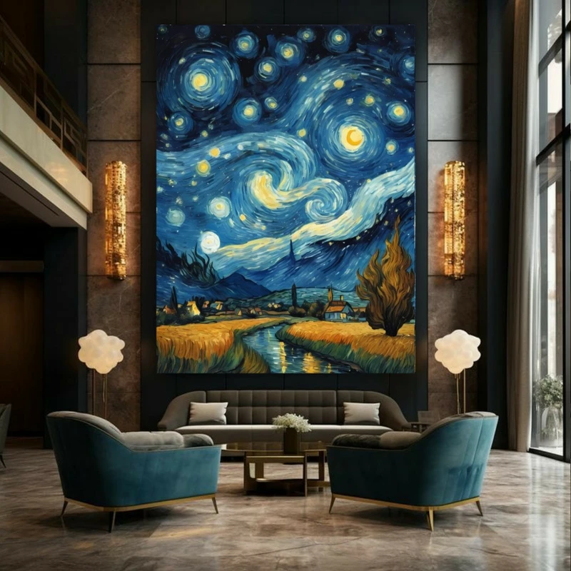  پوستر طرح نقاشی ونگوک مدل شب پر ستاره آبی کد GR752