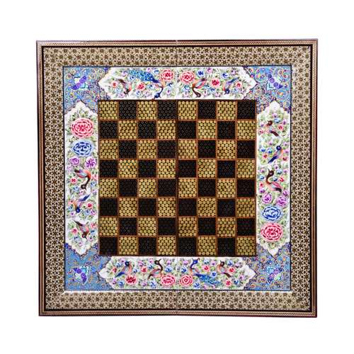 صفحه شطرنج خاتم کاری مدل گل و مرغ کد pp50