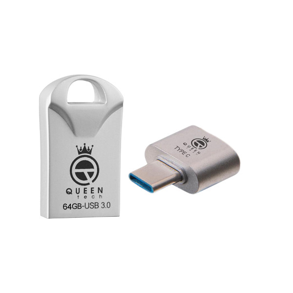 فلش مموری کوئین تک مدل RACE USB3 C-PLUS ظرفیت 64 گیگابایت به همراه مبدل USB-C OTG