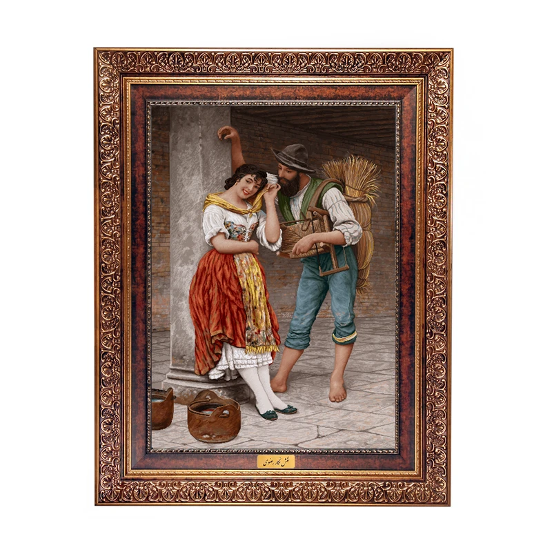 تابلو فرش ماشینی نقش نگار رضوی طرح دختر و پسر کد 763C