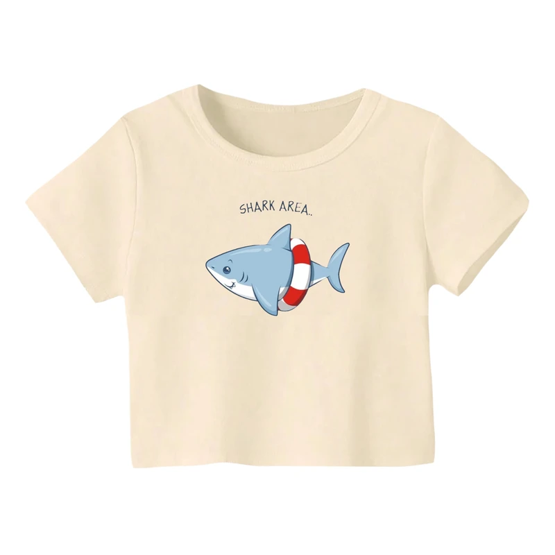 کراپ‌ تی‌شرت آستین کوتاه زنانه مدل کوسه کد 04