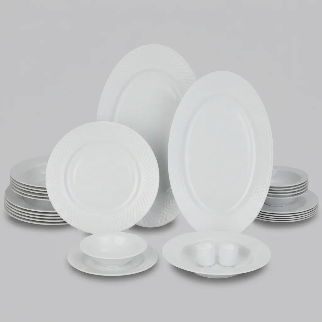سرویس غذاخوری 28 پارچه چینی زرین ایران سری رادیانس مدل White 2 درجه عالی