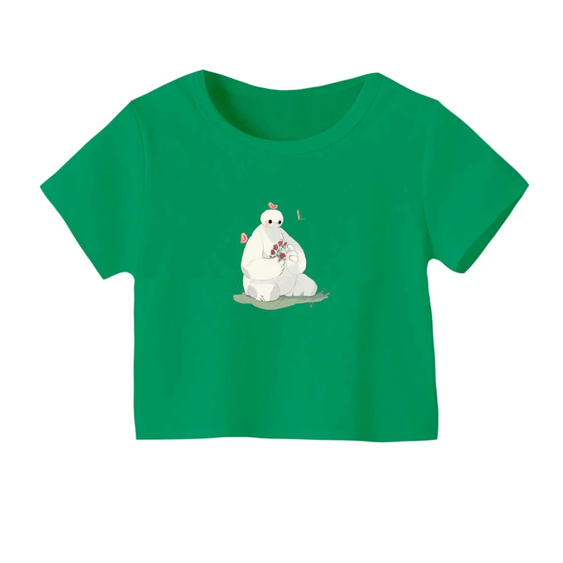 کراپ‌ تی‌شرت آستین کوتاه زنانه مدل بیمکس و گل