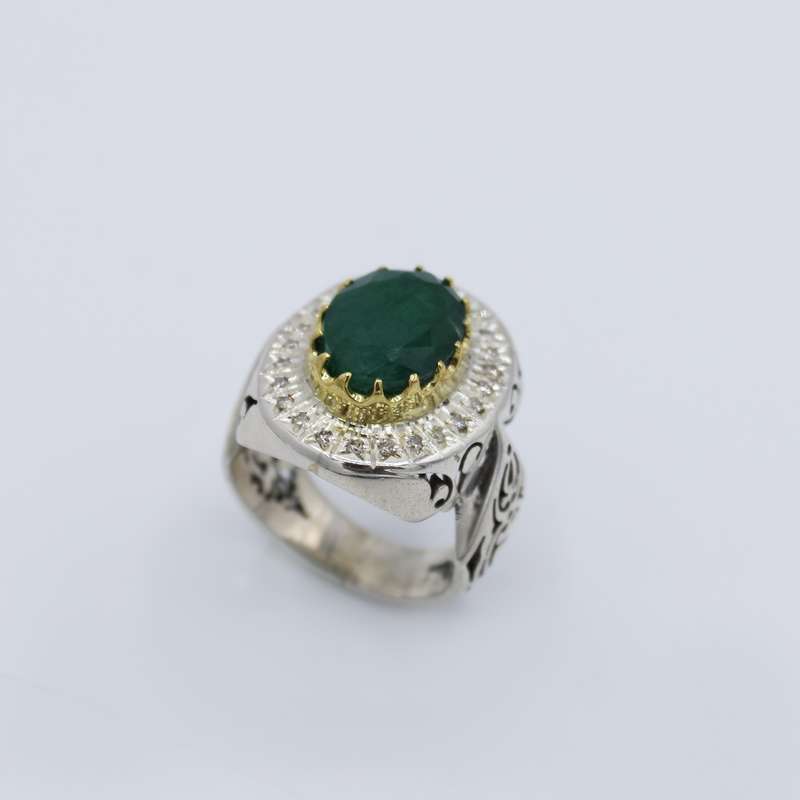 انگشتر نقره مردانه مدل زمرد و برلیان