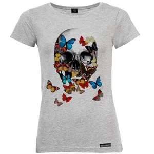تی شرت آستین کوتاه زنانه 27 مدل Butterfly Skull کد MH613