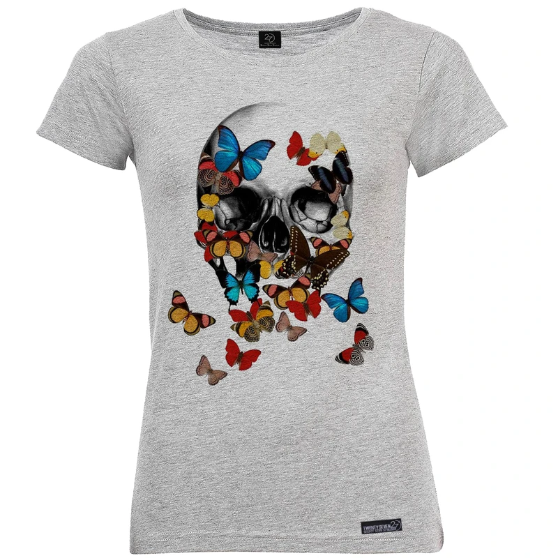تی شرت آستین کوتاه زنانه 27 مدل Butterfly Skull کد MH613