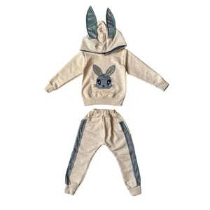 ست هودی و شلوار دخترانه مدل خرگوشی رنگ کرم
