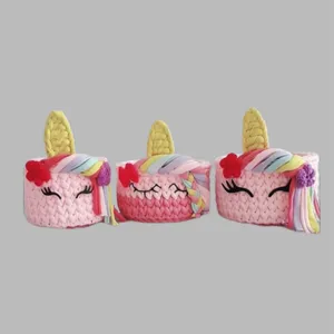 سبد قلاب بافی تریکو طرح اسب تک شاخ کد unicorn-03 مجموعه 3 عددی