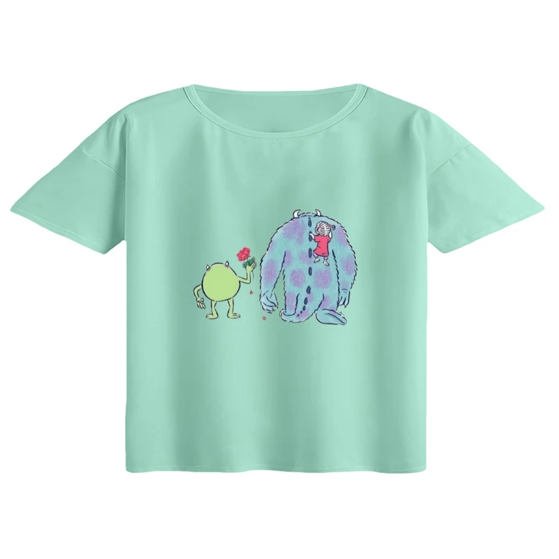 کراپ تی‌شرت آستین کوتاه زنانه مدل کارخانه هیولاها