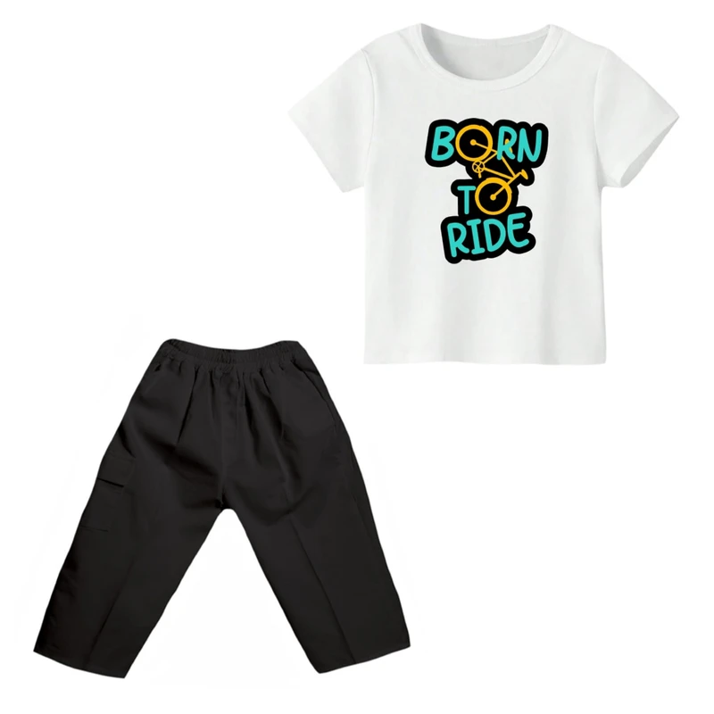 ست تی شرت و شلوارک پسرانه مدل دوچرخه کد ۱۵