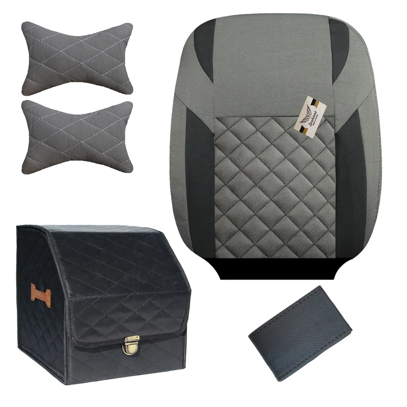 روکش صندلی خودرو سوشیانت مدل کاج مناسب برای پراید 111 به همراه پشت گردنی و باکس صندوق و دورفرمان