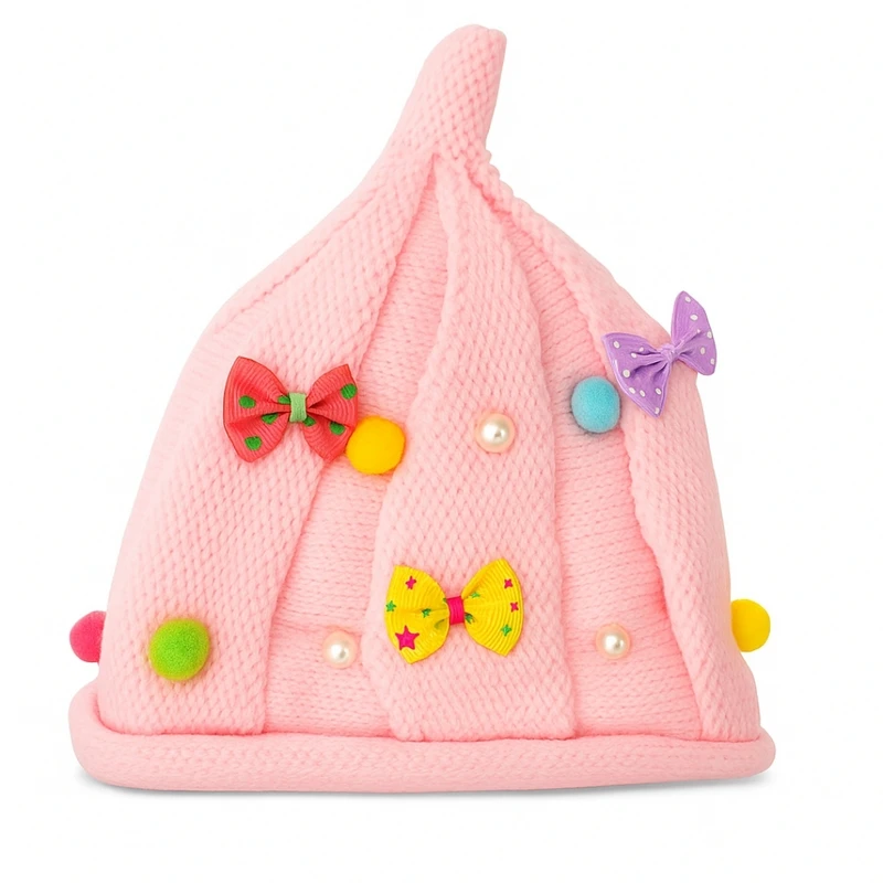 کلاه بافتنی دخترانه مدل پاستلیا پینک