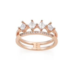 انگشتر زنانه مدل تاج ۴ نگین کد cm4138