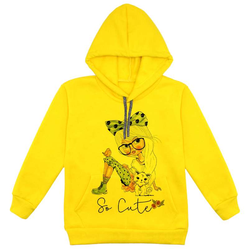 هودی دخترانه مدل دخترک F74 رنگ زرد