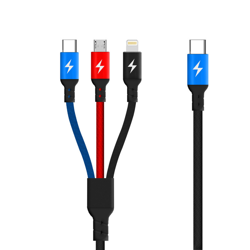کابل تبدیل USB-C به MicroUSB / USB-C / لایتنینگ پاواریال مدل DC-02 طول 1.2 متر