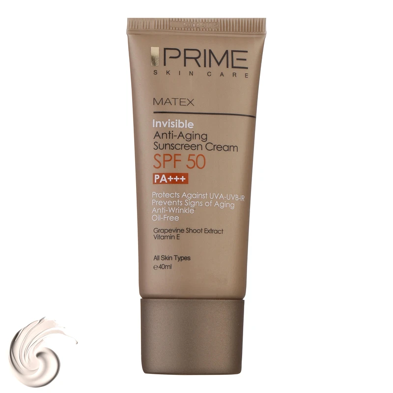 کرم ضدآفتاب بدون رنگ پرایم مدل Anti Aging SPF50، حجم 40 میلی‌لیتر