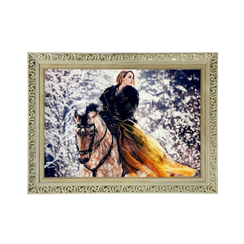 تابلو فرش ماشینی طرح دستبافت مدل دختر و اسب کد 7758