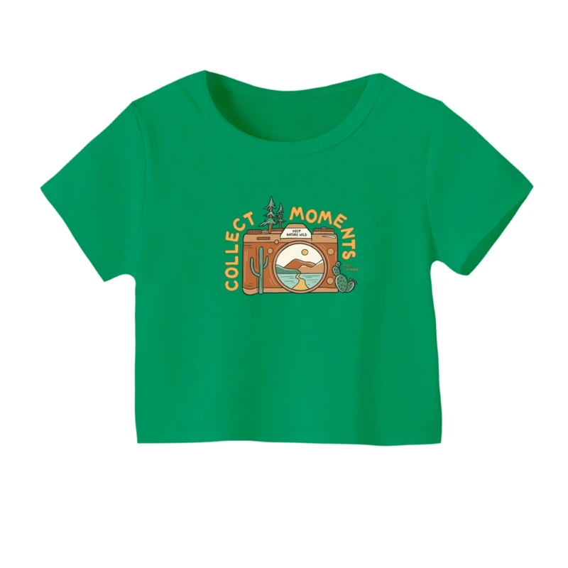 کراپ‌ تی‌شرت آستین کوتاه زنانه مدل دوربین کد 2