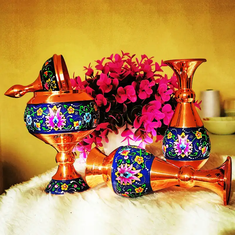 ست 3 تکه گلدان و شکلات خوری میناکاری کد payedar20