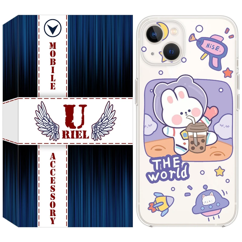 کاور یوریل قاب مدل Clear کد 8 طرح خرگوش فضانورد مناسب برای گوشی موبایل اپل iPhone 13
