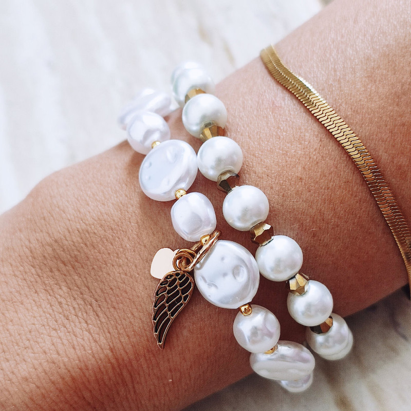 دستبند زنانه مدل مروارید مینیمال مجموعه 2 عددی