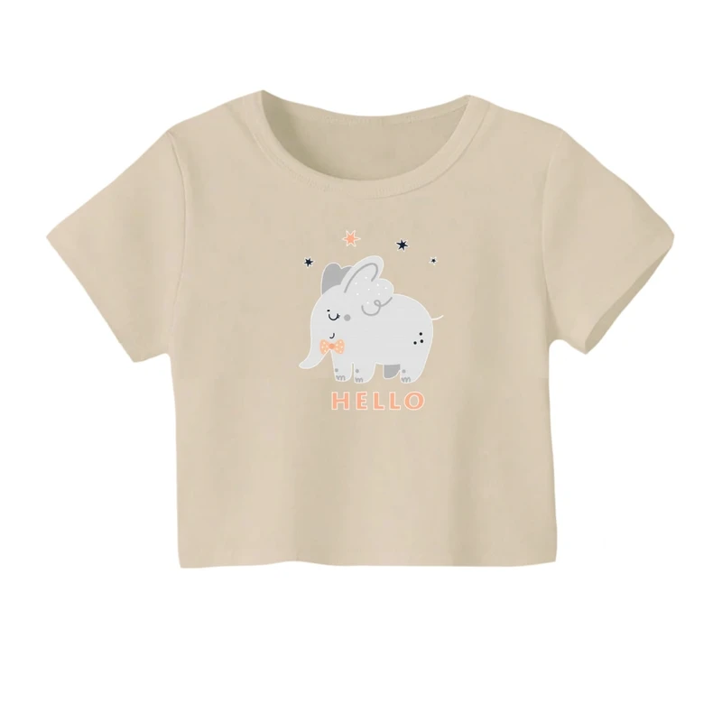 کراپ‌ تی‌شرت آستین کوتاه زنانه مدل فیل