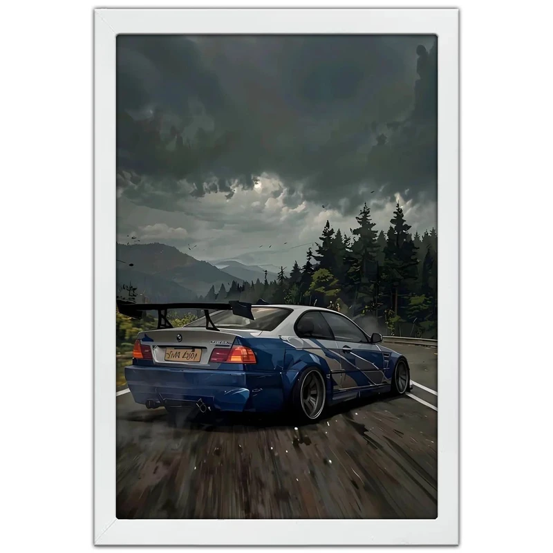 تابلو بکلیت طرح ماشین و خودرو بی ام و BMW M3 GTR NEED FOR SPEED MOST WANTED مدل W-po1947 فریم سفید