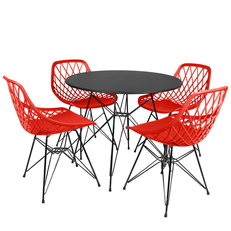 میز و صندلی ناهارخوری چهار نفره مدل الماس فایبرگلاس پایه فلزی GM