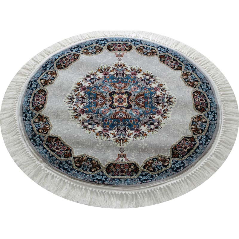 فرش ماشینی مدل گرد طرح هالیدی زمینه فیلی