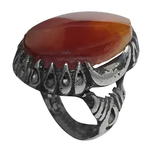 انگشتر نقره مردانه مدل عقیق یمنی هاله دار آتشین AYHA2016