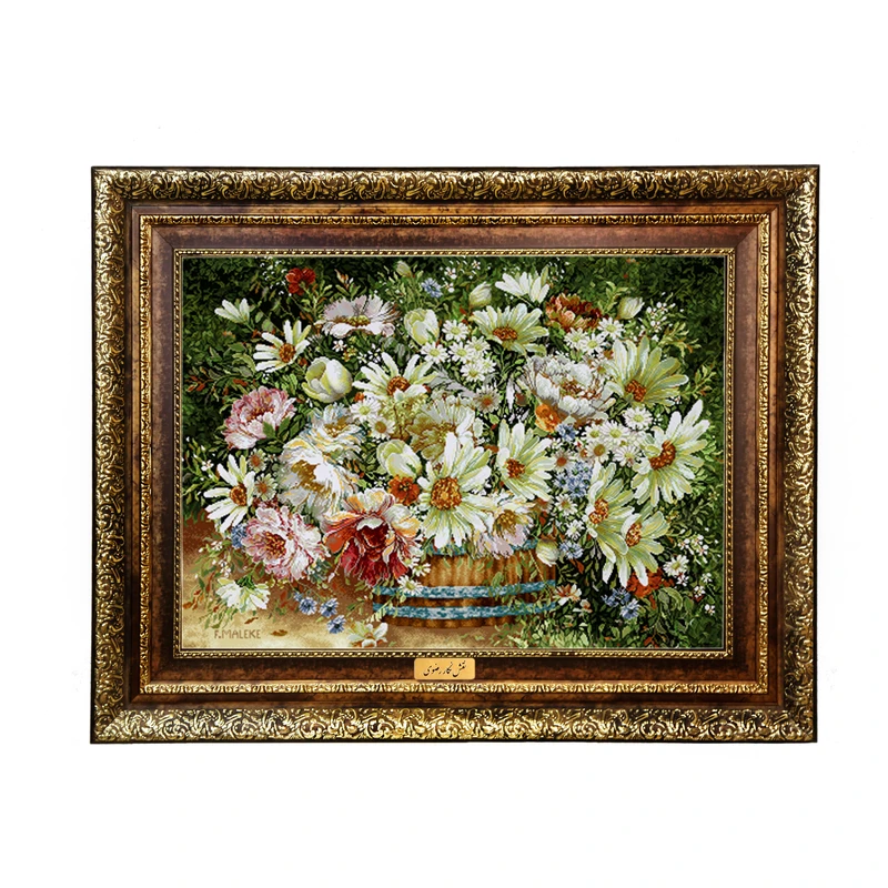 تابلو فرش ماشینی نقش نگار رضوی طرح گل کد 2144H