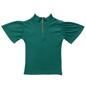 کراپ‌تاپ آستین کوتاه زنانه مدل زیپ دار 12-30 رنگ کله غازی