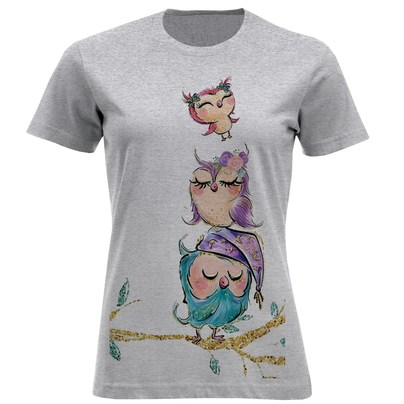 تیشرت آستین کوتاه زنانه طرح جغد کد F676