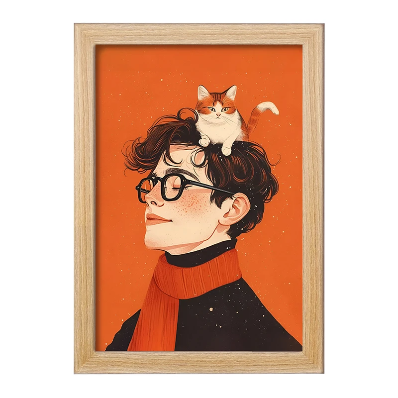 تابلو خندالو مدل پسر و گربه کد F7315