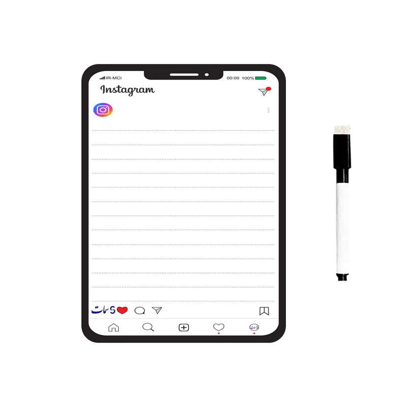 تخته وایت برد سمات مدل رو یخچالی طرح اینستاگرام سایز 15×20 سانتی متر به همراه ماژیک