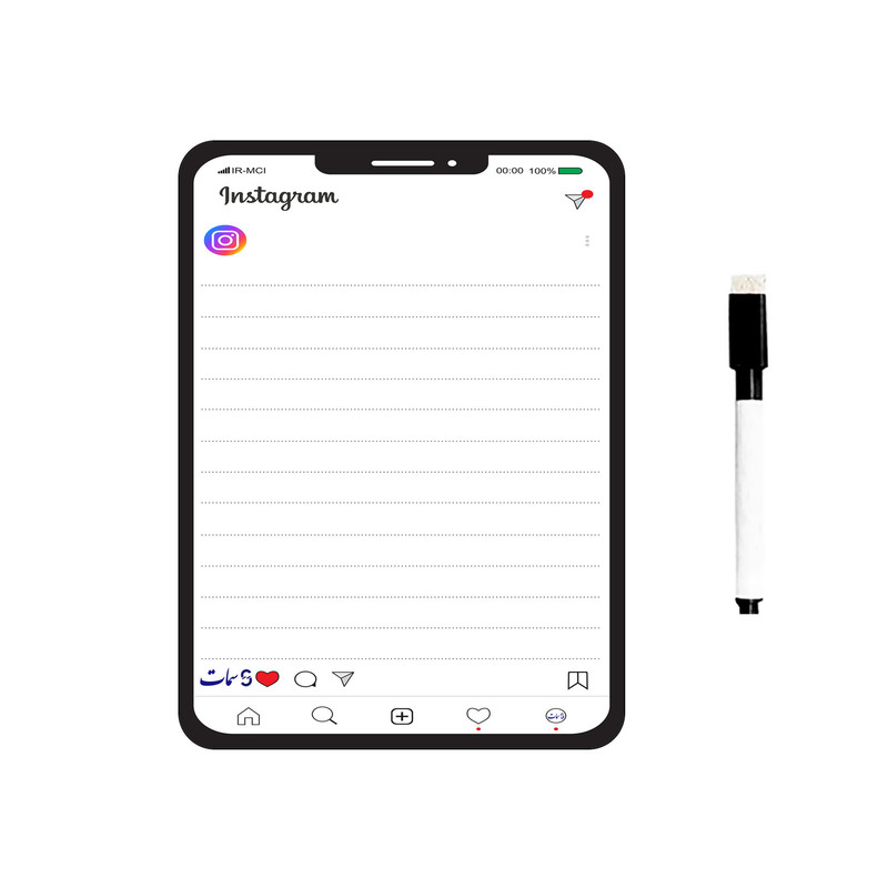 تخته وایت برد سمات مدل رو یخچالی طرح اینستاگرام سایز 15×20 سانتی متر به همراه ماژیک