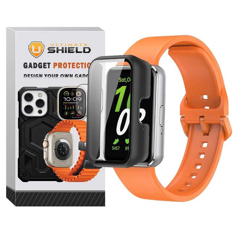 بند آلتیمیت شیلد مدل Silicone GK GRD BK مناسب برای ساعت هوشمند سامسونگ Galaxy FIT 3 30mm به همراه کاور