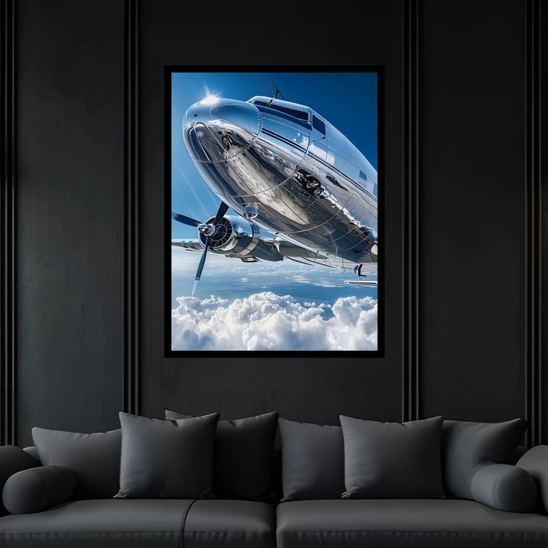 تابلو بکلیت طرح پرواز هواپیما مدل B-bu7052 فریم مشکی