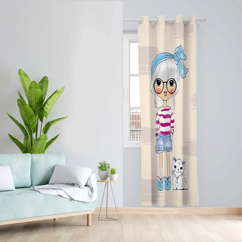 پرده طرح دختر مدل مخمل پانچی کد 5341R z سایز 140x200 سانتی متر