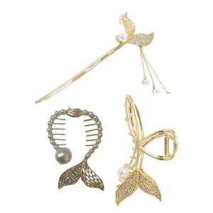 کلیپس مو زنانه مدل دم ماهی بسته 3 عددی