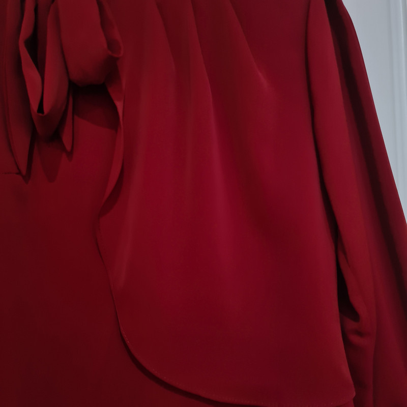 بلوز آستین بلند زنانه مدل کرپ حریر یقه گره ای کد ۲