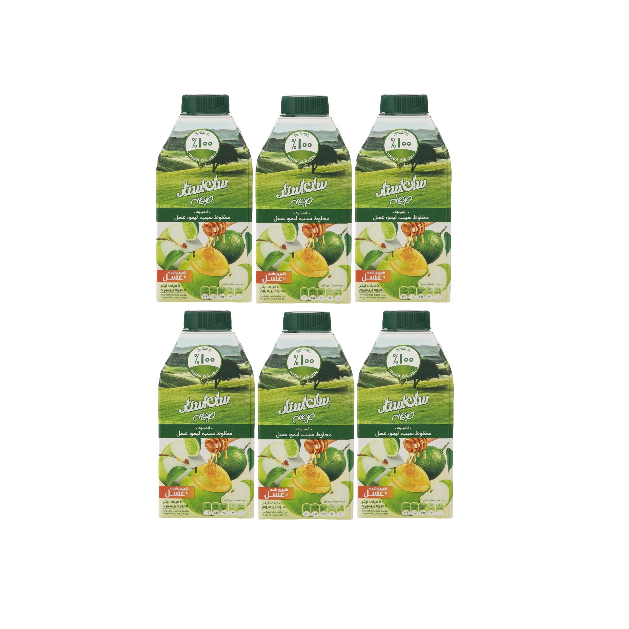 آبمیوه میکس سیب لیمو عسل سان استار - 500 میلی لیتر بسته 6 عددی