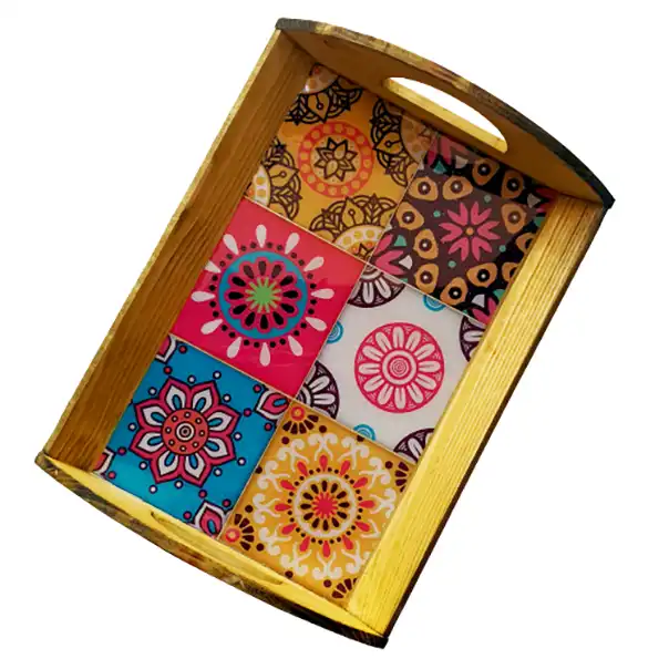 سینی چوبی مدل نقوش هندسی ایرانی