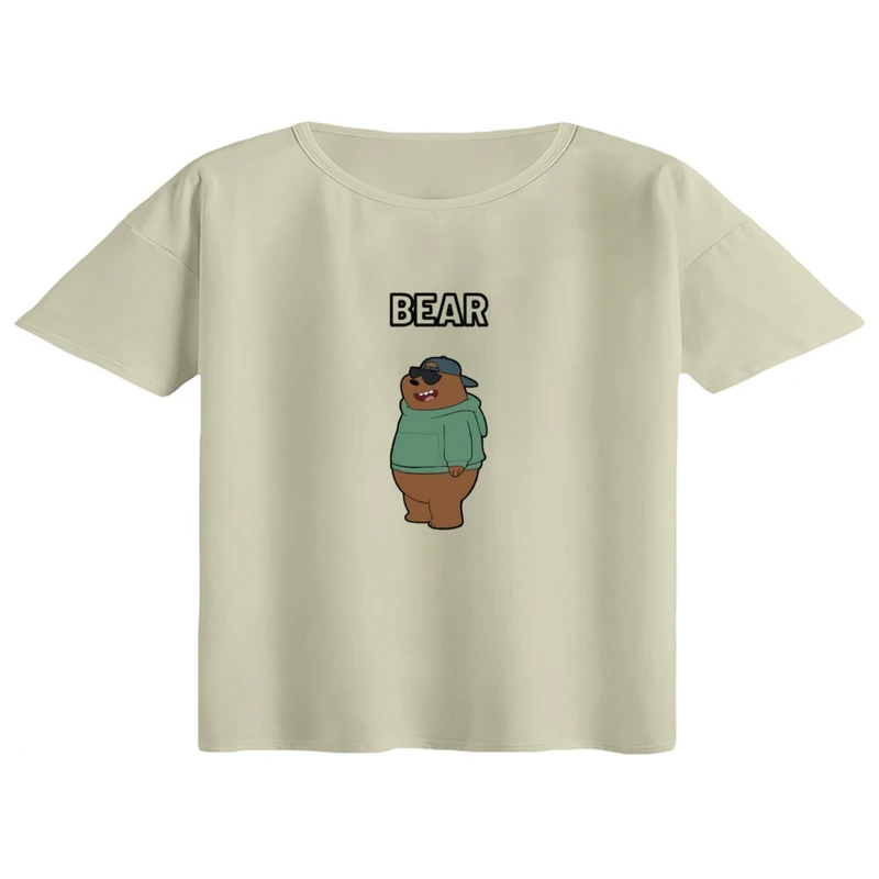 کراپ تی‌شرت آستین کوتاه زنانه مدل خرس عینکی