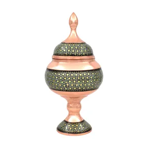 شکلات خوری خاتم کاری مسی مدل پایه دار کد 23